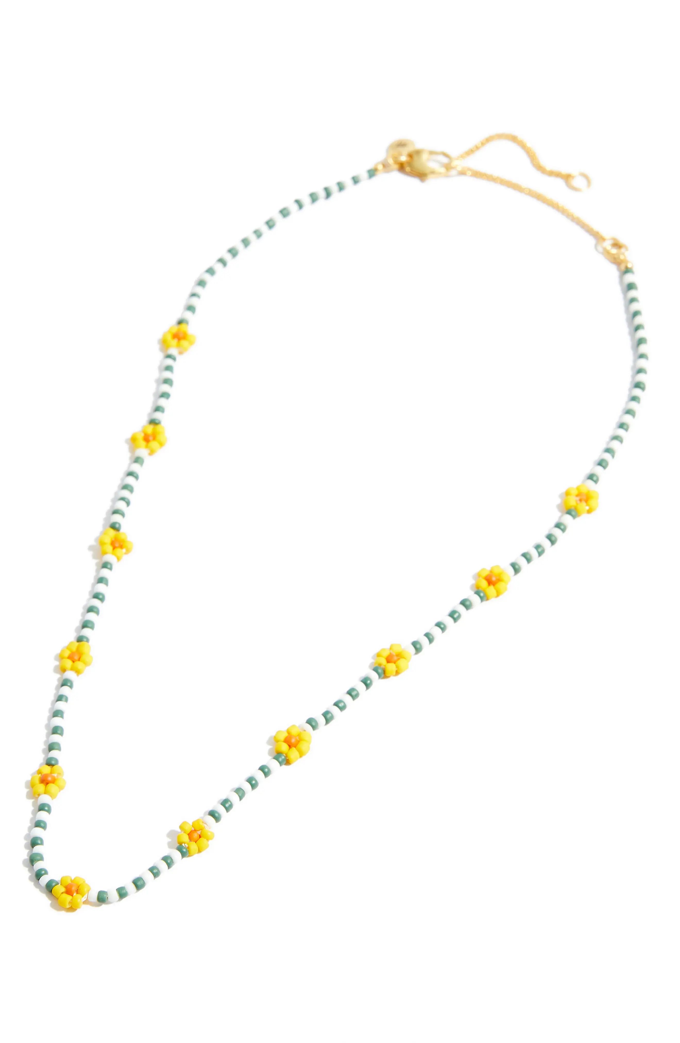 Madewell Striped Seed Bead Daisy Choker Necklace in Heather Camouflage at Nordstrom | Nordstrom