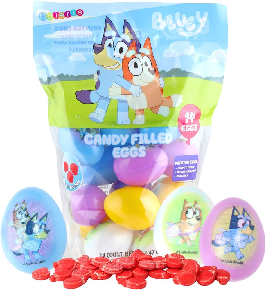 Bluey Themed Easter Eggs, Red Hard Candy Pouches Inside, Great for Egg Hunts, 2.47 Ounces, 14 Cou... | Amazon (US)