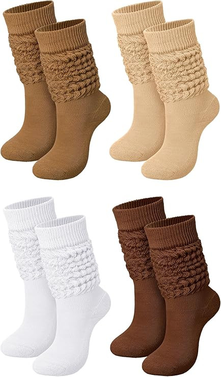 Janmercy 4 Pairs Slouch Socks for Women Bulk Boot Stacked 80s 90s Neon Slouch Knit Scrunchie Wint... | Amazon (US)
