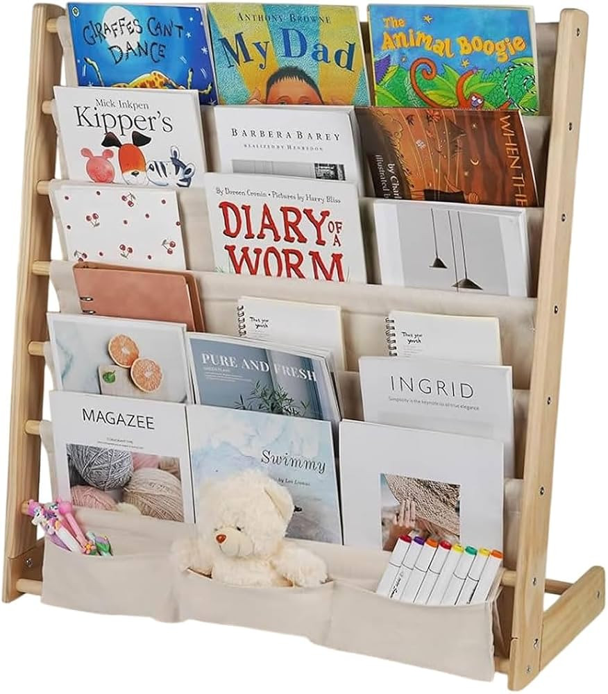 HDView Kids Bookshelf 7 Tier Wooden Book Organizer Toddler Book Sling Rack with Deep Sleeves for ... | Amazon (US)