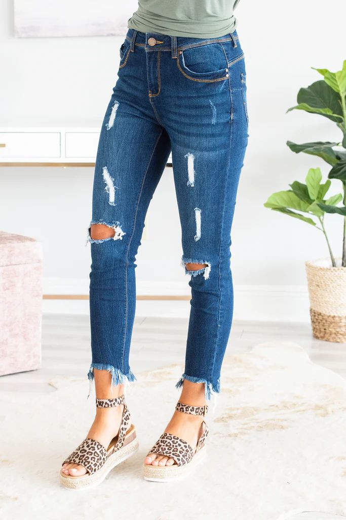 Helping Hand Medium Wash Distressed Skinny Jeans | The Mint Julep Boutique