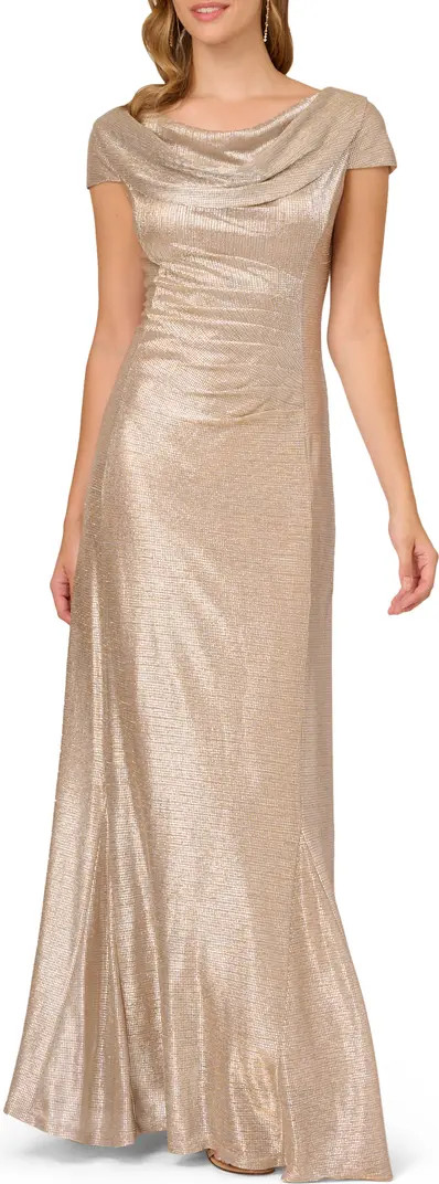 Metallic Drape Neck Gown | Nordstrom