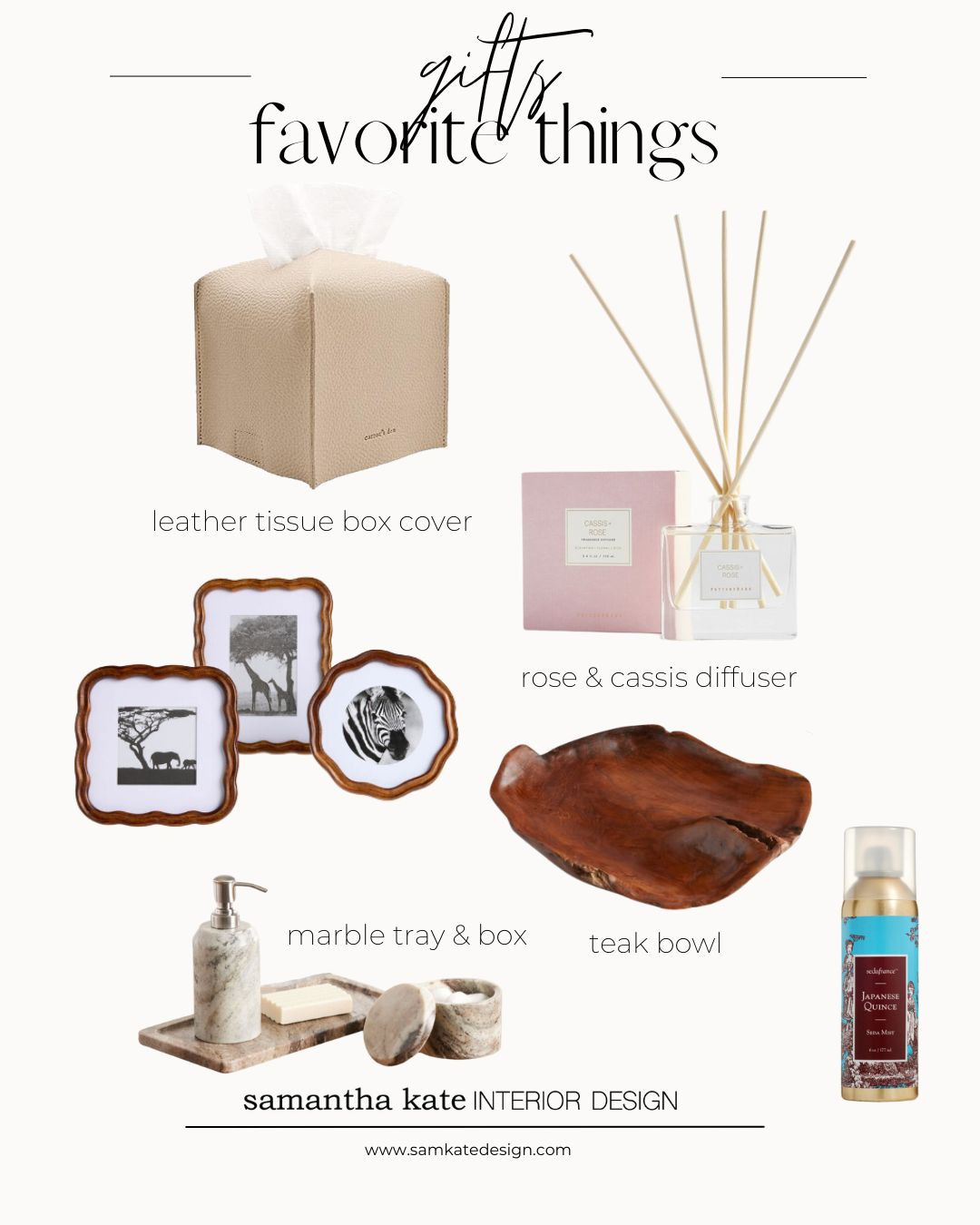 Favorite things gift ideas! 

Elevate your home and gifting game with these favorite finds! 🎁 From chic leather tissue box covers to the cozy scents of our Diptyque Dupe diffuser and room spray, each piece adds a touch of luxury. Don’t forget the scalloped wood frames and teak bowls that make for perfect accents! 🖼️🍂 Explore these must-have gift ideas today! #HomeDecor #GiftIdeas #LikeToKnowIt  

 

#LTKGiftGuide #LTKHome #LTKFindsUnder100