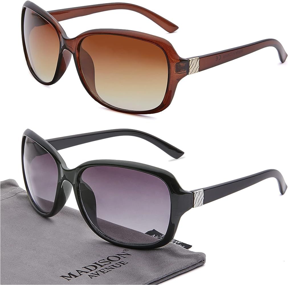 Madison Avenue 2 Pack Classic Vintage Sunglasses for Women, Fashion Sun Glasses with UV400 Protec... | Amazon (US)