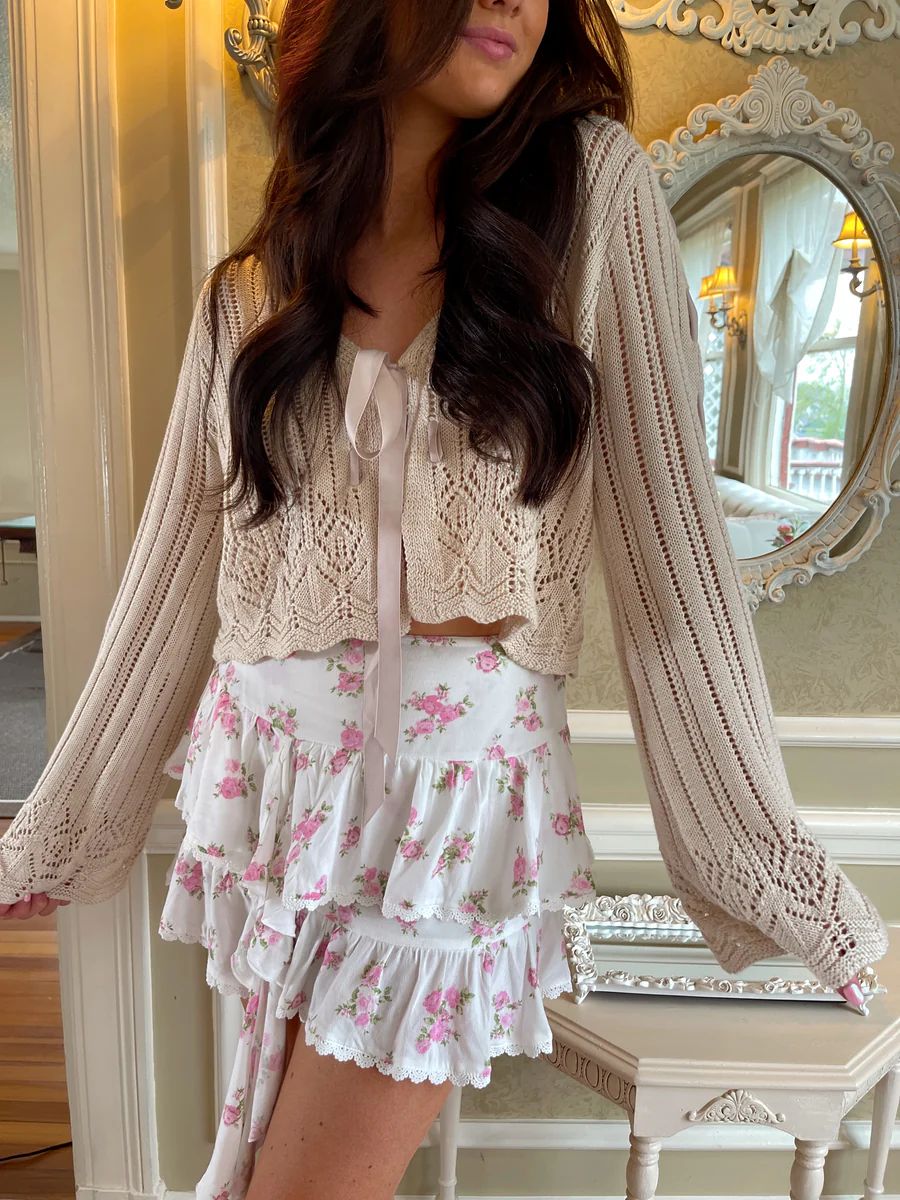 Dottie Laced Ribbon Cardigan - Beige | Ave + Liv Boutique