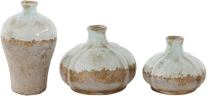 Creative Co-Op Brown & White Terracotta Vases with Distressed Finish (Set of 3 Sizes) | Amazon (US)