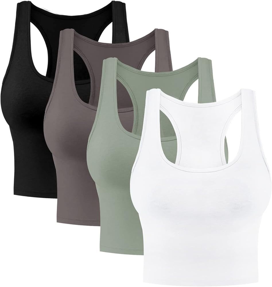 4 Pieces Women's Crop Tops Cotton Basic Tank Tops Racerback Sleeveless Sports Workout Crop Tank T... | Amazon (US)