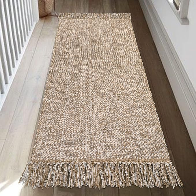Collive Kitchen Runner Rug, 2' x 4.3' Hand-Woven Reversible Washable Rug, Tan Cotton Modern Farmh... | Amazon (US)