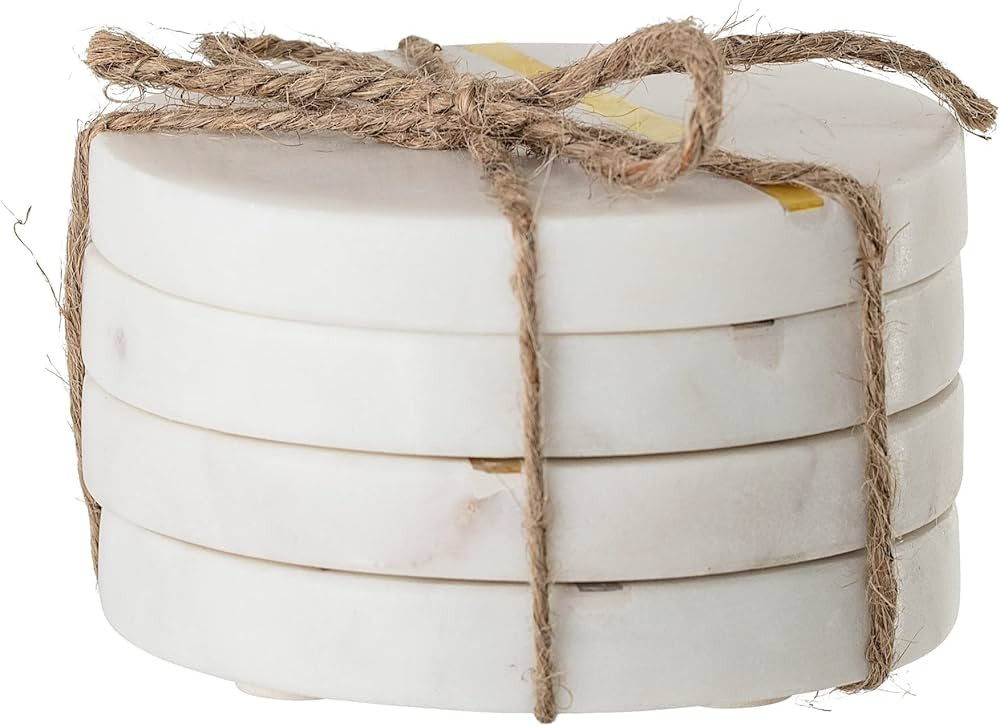 Bloomingville AH0019 White Striped Gold Pieces Marble Coasters with Metal Inlay (Set of 4), 4 Inc... | Amazon (US)