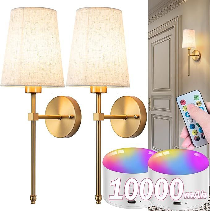 Battery Operated Wall Sconce Set Of Two with Remote Control, Indoor Not Hardwired Dimmable Batter... | Amazon (US)