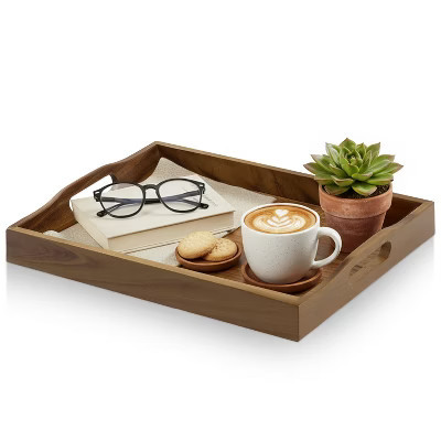 Garnen Walnut Wood Serving Tray with Handles, Rectangular Wooden Tray for Ottoman, Coffee Table, Patio & Breakfast in Bed, Wooden Serving Trays, Brown | Target