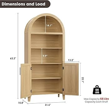 GarveeHome Arched Bookcase with Doors - 5-Tier Open Display Shelf, Modern Bookshelf Storage Cabin... | Amazon (US)