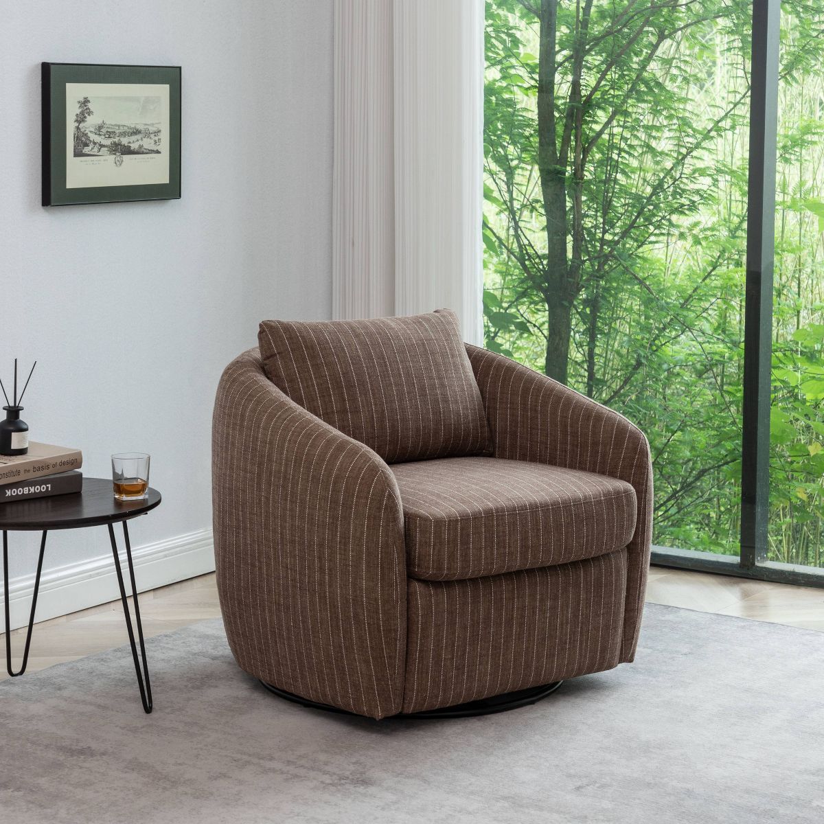 Modern Cozy Barrel Swivel Chair Brown/White Stripe - WOVENBYRD | Target