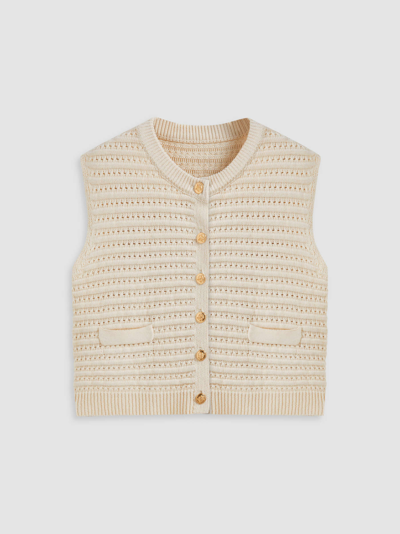 Knitted Round Neckline Solid Button Crop Vest | Cider