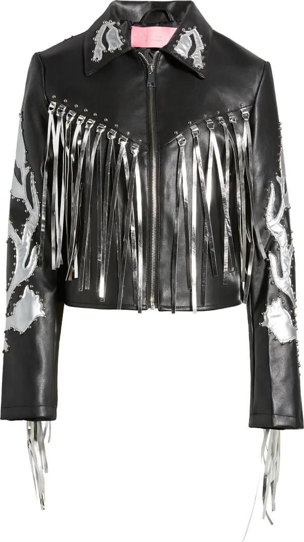 Western Fringe & Stud Faux Leather Jacket | Nordstrom