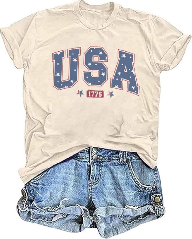 TIXOM Women's USA Floral Flowers Shirt 4th of July American Flag Graphic Tee Independence Day Sum... | Amazon (US)