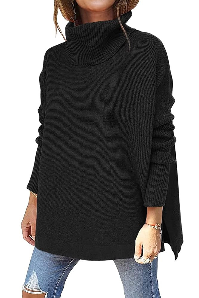 LILLUSORY Women's Turtleneck Oversized Sweaters Long Batwing Sleeve Spilt Hem Tunic Pullover Knit... | Amazon (US)