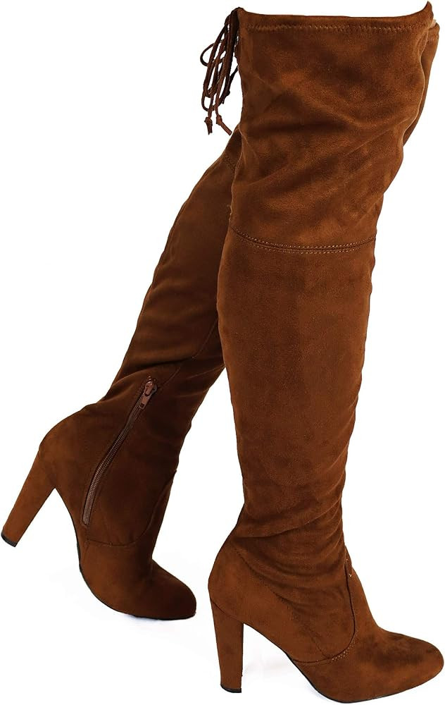 Wild Diva Women's Over The Knee Boot - Sexy Over The Knee High Pullon Boot - Trendy Low Block Hee... | Amazon (US)