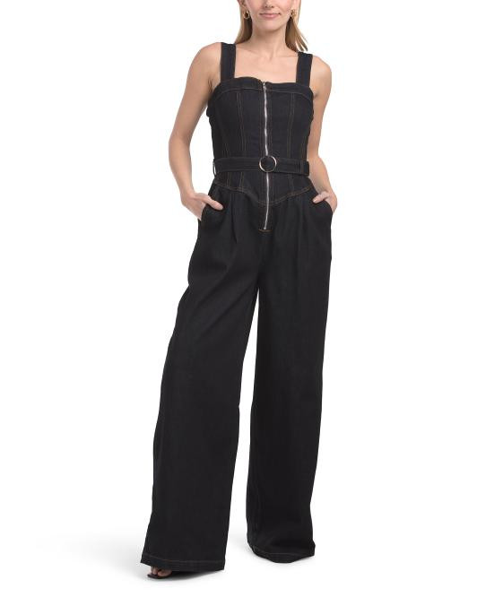 Denim Jumpsuit With Zip Front Corset | TJ Maxx