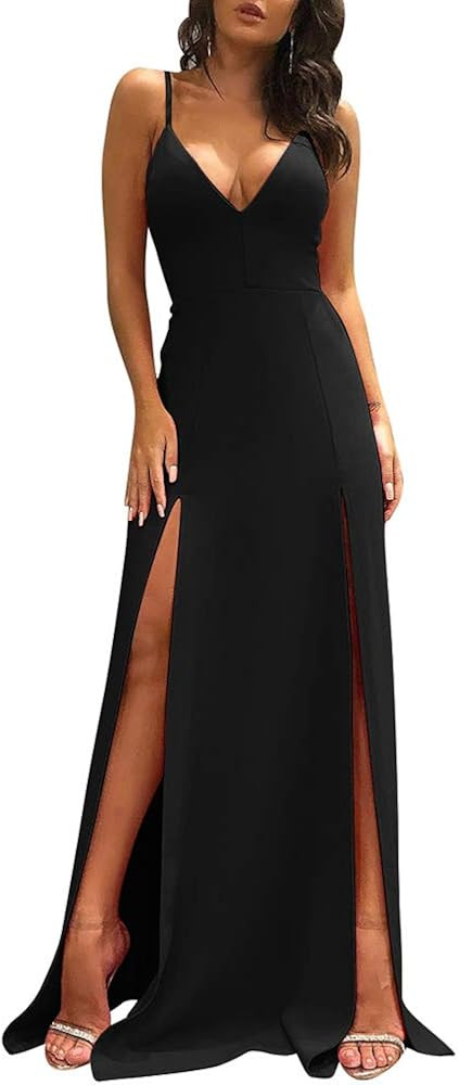 Women's Sexy Sleeveless Spaghetti Strap Backless Split Cocktail Long Dress | Amazon (US)