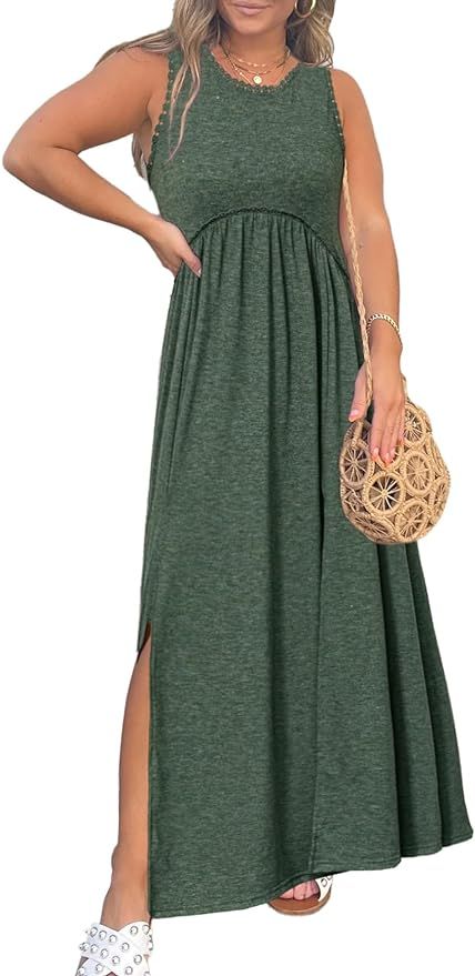 BerryGo Women's Summer Sleeveless Maxi Dress Casual Sun Dress Loose Split Long Dresses Beach Dres... | Amazon (US)