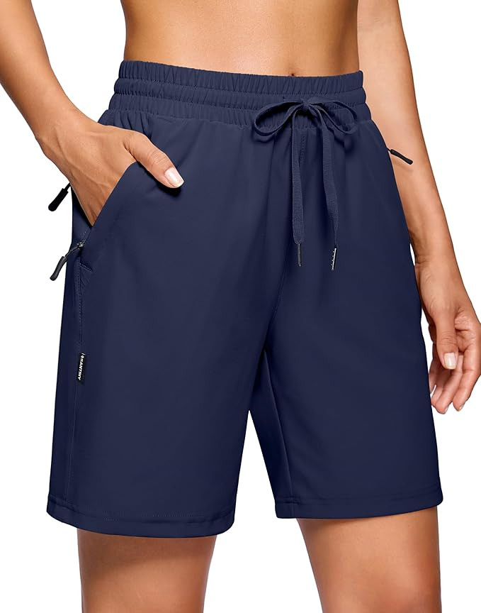 SANTINY Women's 7''/ 9'' Hiking Shorts with 3 Zipper Pockets Lightweight Quick Dry Long Athletic ... | Amazon (US)