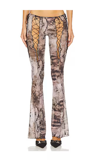 Lace Up Mesh Trousers in Brown | Revolve Clothing (Global)