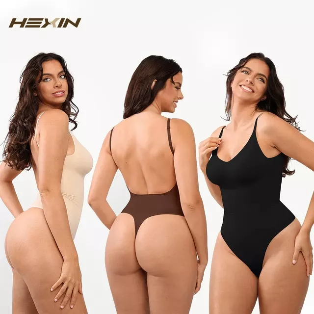 HEXIN Womens Seamless Seamless Body Shaper Thong Bodysuit With V