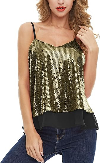 SATINIOR Women Sequin Tank Tops Sparkly Sequin Camisole Tops Glitter Sequined Vest Party | Amazon (US)