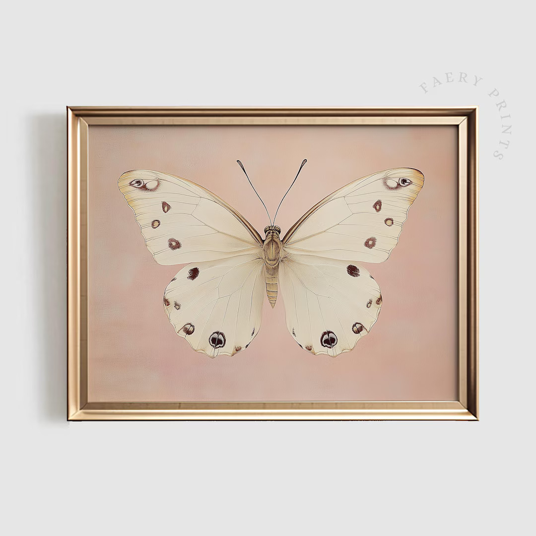 Vintage White Butterfly Print | Neutral Moody Insect PRINTABLE Art | Farmhouse Pink Decor | Antiq... | Etsy (US)