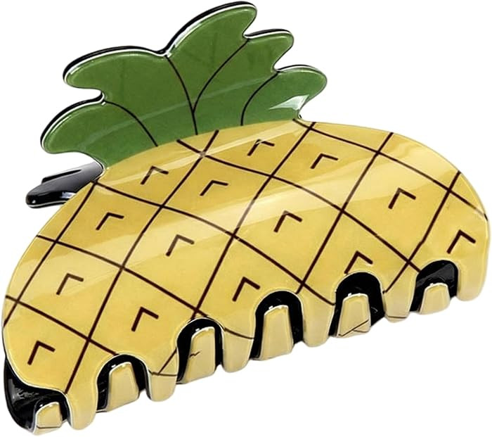 Cute Pineapple Hair Claw, 7cm Resin Hair Clip with 12 Strong Grip Teeth, Yellow Grid & 3D Green C... | Amazon (US)