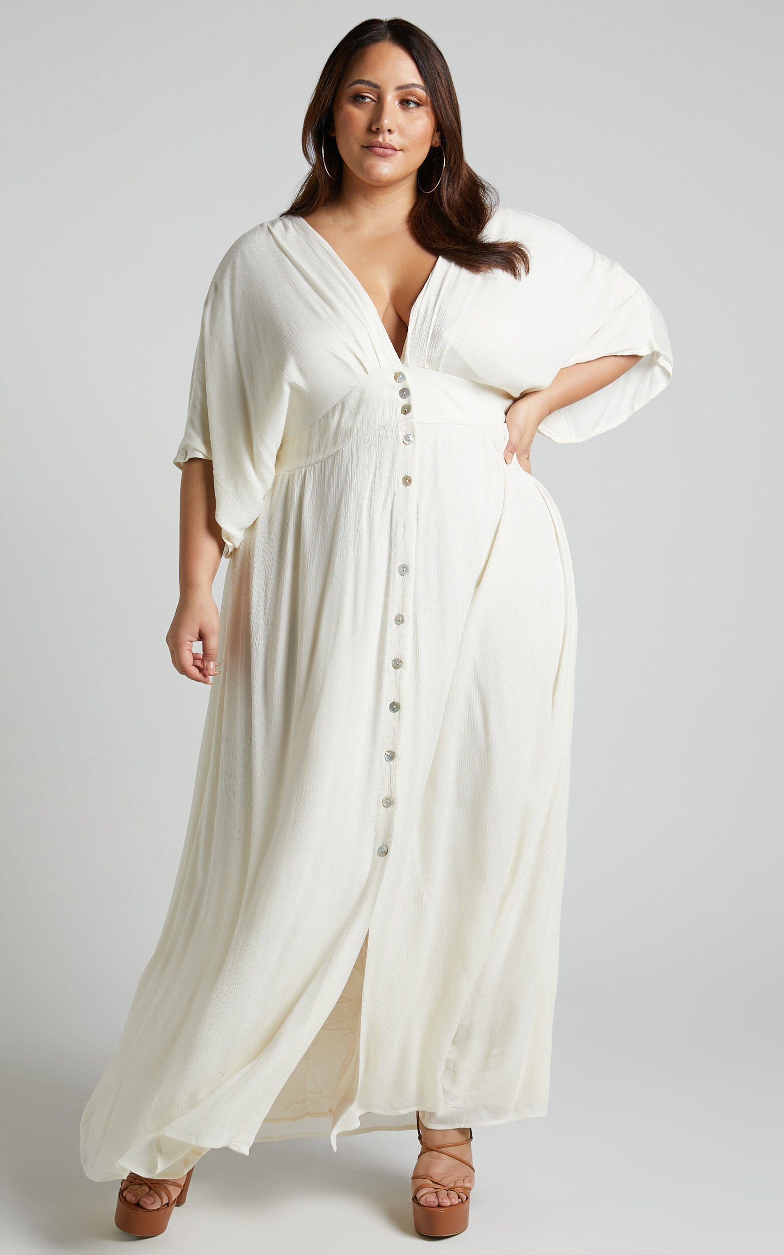 Sitting Pretty Maxi Dress - Short Sleeve Button Down Dress in Natural | Showpo (US, UK & Europe)