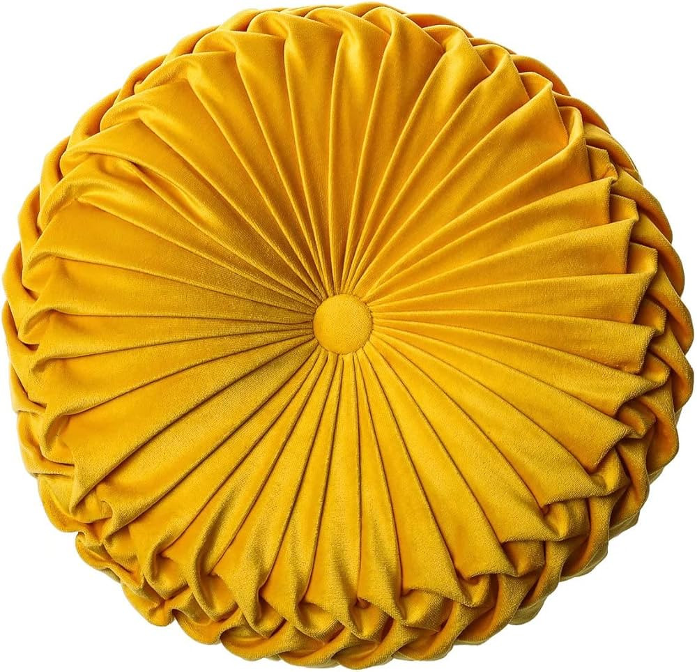 HLOVME Round Velvet Pillow for Couch Small Handmade Decorative Throw Pillow for Bed Bedroom 13.7... | Amazon (US)