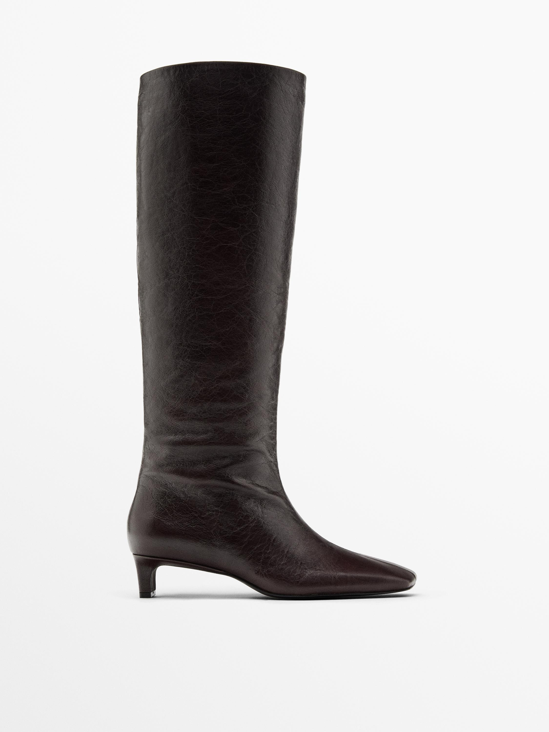 Leather boots with square vamp | Massimo Dutti US