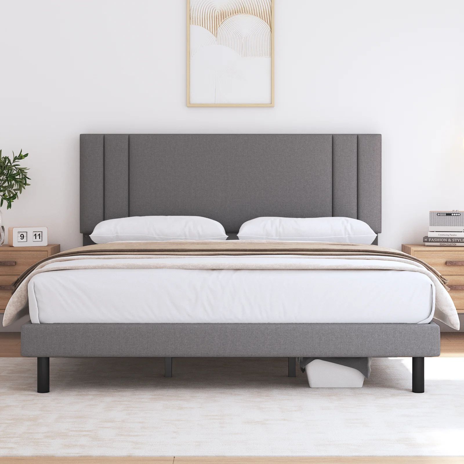 Queen Bed Frame,HAIIDE Queen Size Platform Bed Frame with Fabric Upholstered Headboard,No Box Spr... | Walmart (US)