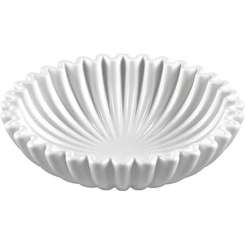 KULEDM Thick Ceramic Decorative Bowl Home Decor, 10in White Scalloped Ruffle Fruit Bowl for Kitch... | Amazon (US)