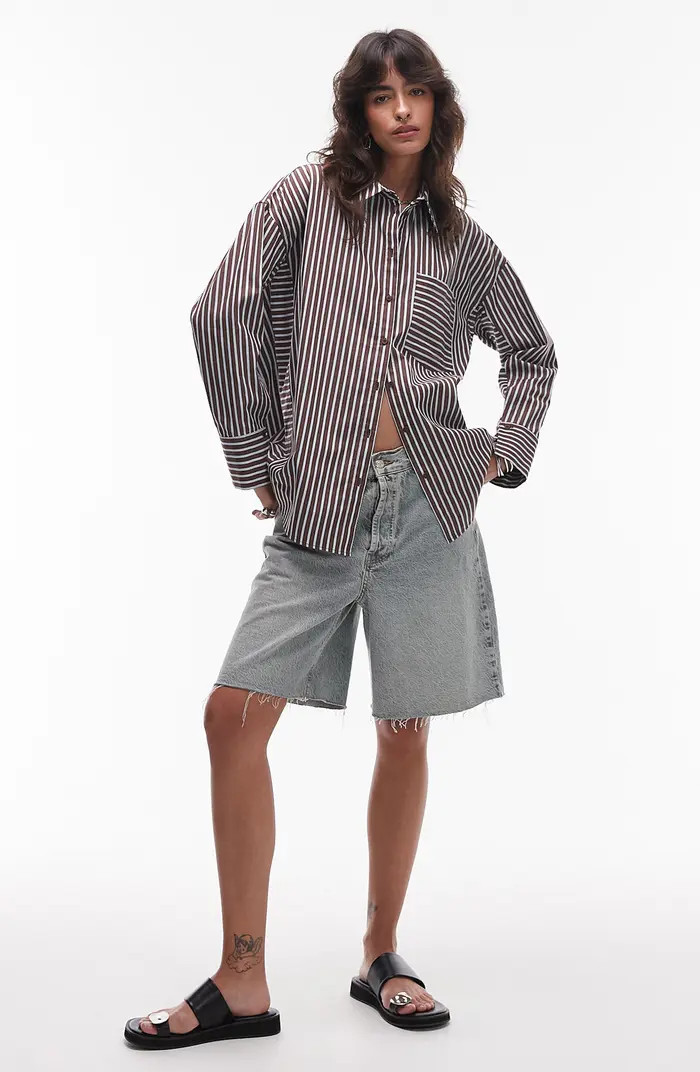 Topshop Oversize Stripe Cotton Button-Up Shirt | Nordstrom | Nordstrom