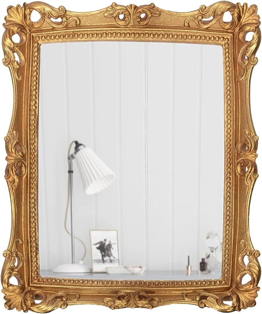BENERAY Vintage Gold Antique Mirror, Ornate Baroque Frame Mirror, Small Rectangle Square Wall Dec... | Amazon (US)