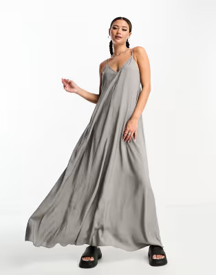 Weekday Volume drape maxi dress in gray | ASOS (Global)