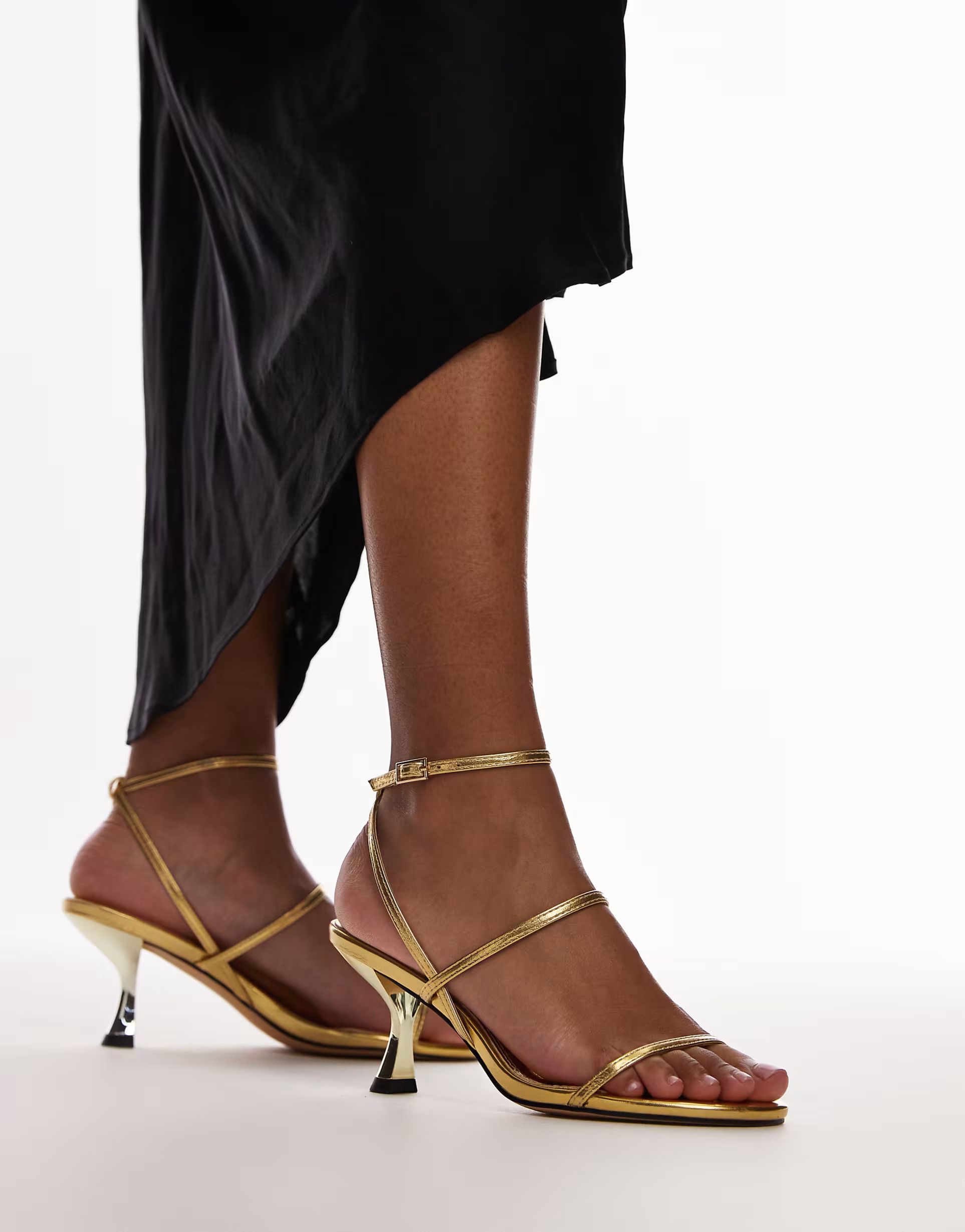 Topshop Iva minimal strappy mid heel sandals in gold | ASOS (Global)