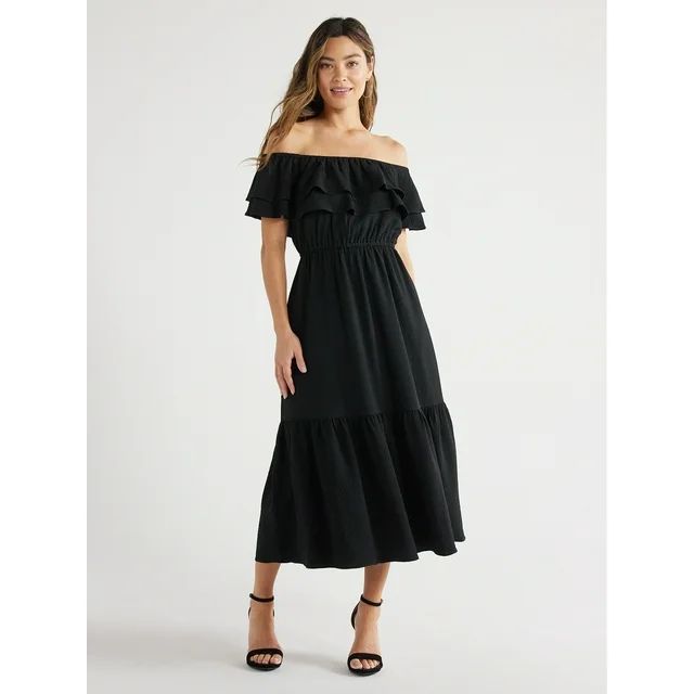 Sofia Jeans Women's and Women's Plus Maxi Dress with Double Ruffle Convertible Neck, Sizes XS-5X ... | Walmart (US)