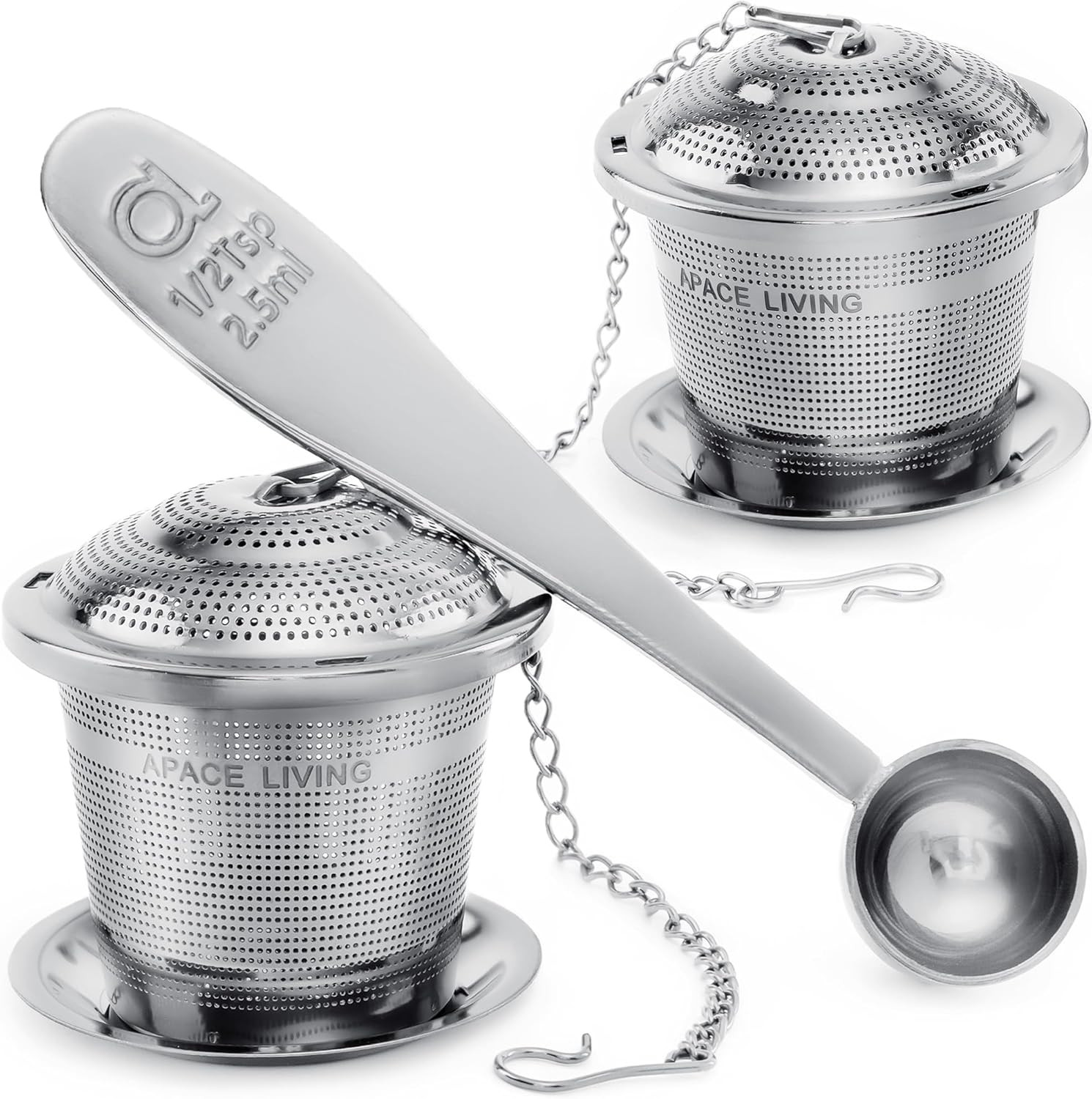 Apace Loose Leaf Tea Infuser (Set of 2) with Tea Scoop and Drip Tray - Ultra Fine Stainless Steel... | Amazon (UK)