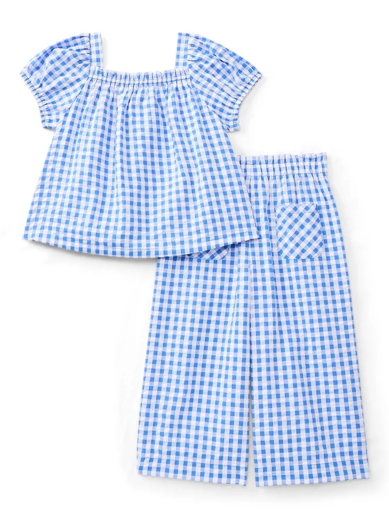 Wonder Nation Toddler Girls' Cotton Seersucker Top and Wide Leg Pants Set, 2-Piece, Sizes 12M-5T | Walmart (US)