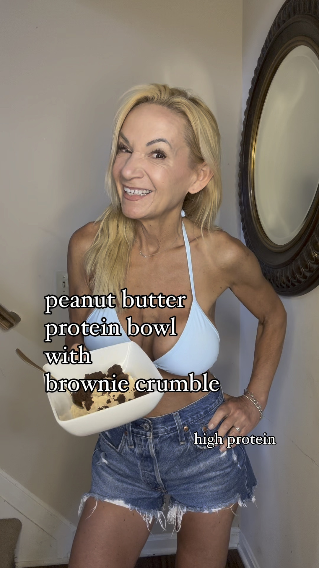 PEANUT BUTTER PROTEIN BOWL WITH BROWNIE CRUMBLE- 36 grams protein, 350 calories 

Bake the brownies ahead of time and store in the fridge  (they also freeze well when tightly wrapped)

50 CALORIE FUDGE BROWNIES

2 cups baked sweet potato 
4 eggs
1 teaspoon vanilla extract 
1 cup unsweetened cocoa powder
2 tablespoons instant  espresso 
1 cup granulated monk fruit 

Bake sweet potatoes in their jackets well ahead of time. Let them cool and skin will come off easily. Measure 2 cups of sweet potato (and enjoy any leftovers as a yummy side dish!)

Put sweet potato, eggs and vanilla in blender and blend until smooth. Pour into bowl and stir in remaining ingredients until thoroughly combined. 

Scrape into and 8x8 inch pan- can be lightly greased or lined with parchment and bake at 350 for 35 minutes or until set in the middle. They will firm up as they cook but will remain very moist and fudgey.  

Let cool and cut into 16 pieces, Store leftovers in the fridge. I think the taste and texture improve after spending time in the fridge. 

Each brownie has around 50 calories (and is packed with nutrients from the sweet potato and eggs!)


PEANUT BUTTER PROTEIN BOWL- 36 grams of protein, 300 calories 

1 cup plain 2% Greek yogurt 
1/4 cup powdered peanut butter
1 tablespoon granulated sweetener- I used Monkfruit 

Stir it all together and enjoy!

 

xoxo
Elizabeth 









#LTKOver40 #LTKVideo #LTKHome
