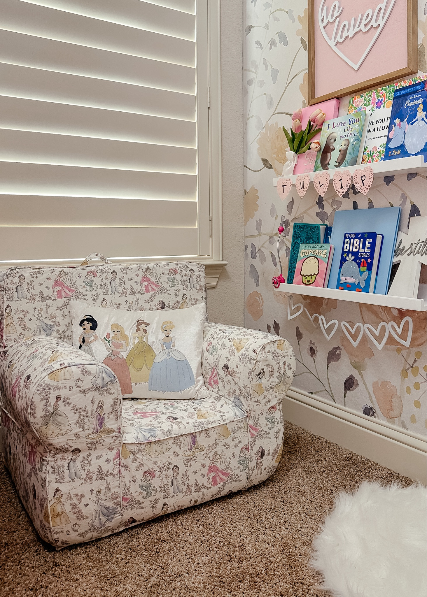 The sweetest princess chair and book shelves. Reading corner. Pottery barn kids. Disney princess chair  

#LTKkids #LTKhome #LTKfamily