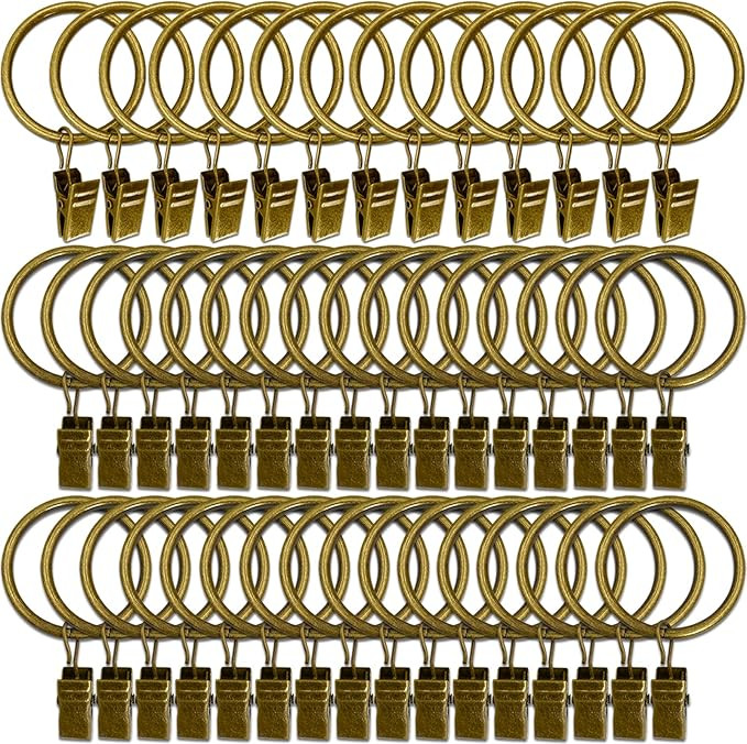 60 Pack Metal Curtain Rings with Clips, Curtain Clip Rings Hooks for Hanging Drapery Drapes Bows,... | Amazon (US)