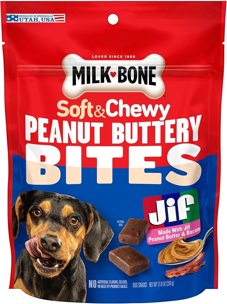 Milk-Bone Peanut Buttery Bites Soft Dog Treats with Real Peanut Butter & Bacon, 11.8 Ounce Bag | Amazon (US)