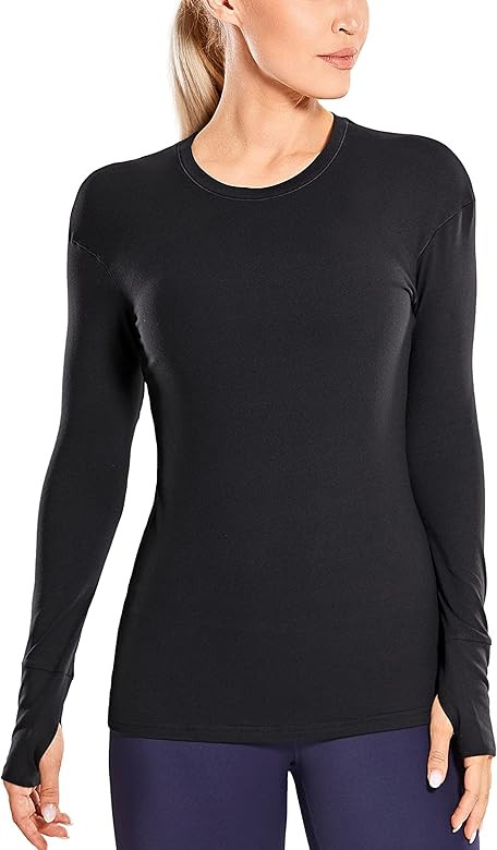 CRZ YOGA Women's Long Sleeve Running Shirts with Thumbholes Stretch Breathable Athletic Base Layer T | Amazon (US)