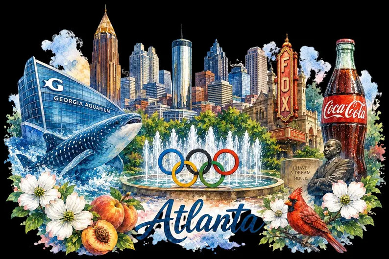 Atlanta Watercolor PNG | Skyline, Aquarium, Coca-Cola, MLK Art (Digital Download) | Etsy (Global)