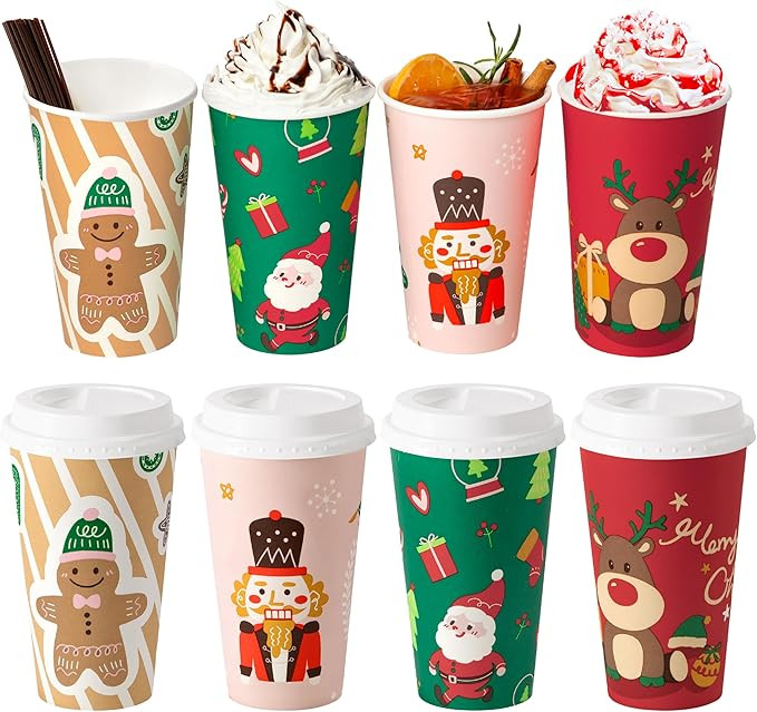 Fit Meal Prep 50 Pack 16 oz Christmas Disposable Coffee Cups with Lids and Stirrers, Premium To G... | Amazon (US)